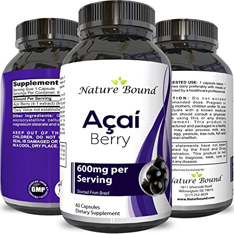 Acai Berry Detox Weight Loss Supplements Antioxidant Superfood Increase Energy Heart Health Burn Belly Fat Immune System Booster Skin Care Benefits Anti-Aging Improve Clarity Libido by Nature Bound