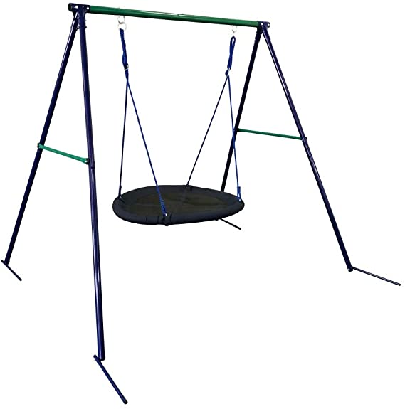 ALEKO BSW07 Outdoor Sturdy Child Swing Set with Saucer Mat - Blue and Green