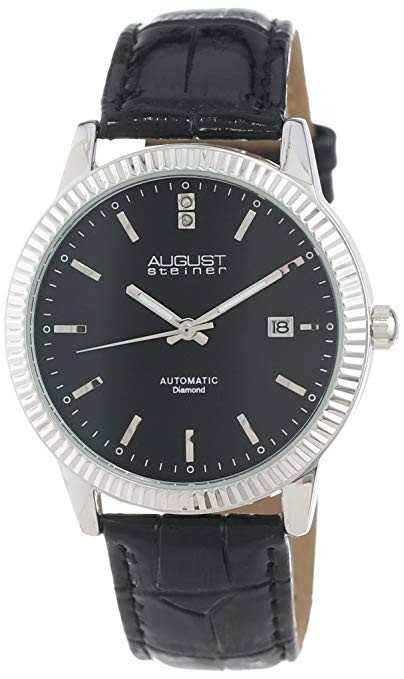 August Steiner Men's AS8025BK Automatic Diamond Leather Strap Watch