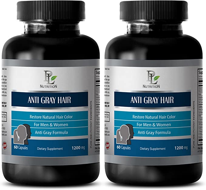 Gray Hair Pills - Anti Gray Hair Natural Complex 1200mg - Anti Aging Hair - 2 Bottles 120 Capsules