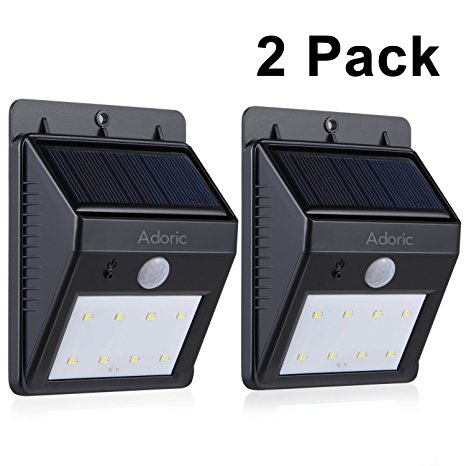 Adoric(TM) 2Pack Solar Lights with 8 LEDs Wireless Security Light Outdoor Motion Sensor Activated Lighting for Garage, Driveway - Waterproof, No Battery Required