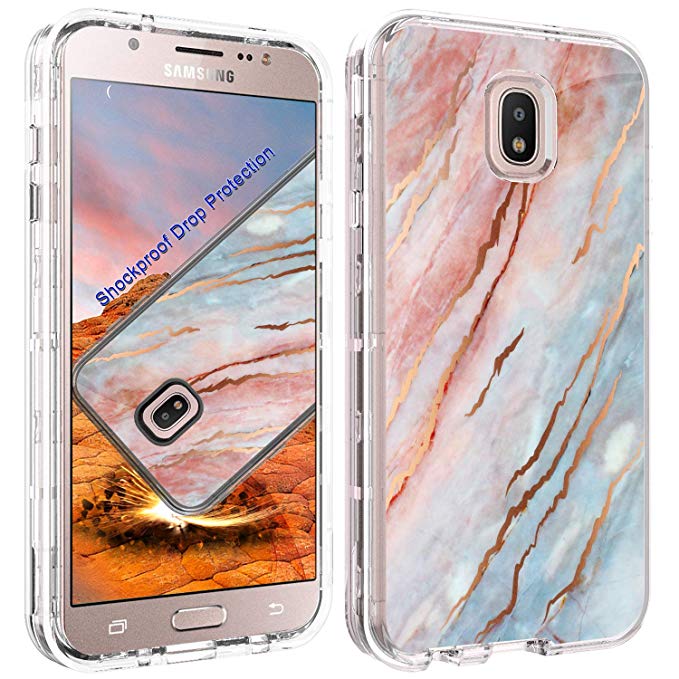 ACKETBOX Galaxy J7 Refine/J7 2018/J7 Top/J7 Star/J7 Aero/J7 Crown Case，3in1 Hybrid Heavy Duty Shockproof Marble PC Back Case and Bumper Clear TPU Full Body Protective Cover(Marble)