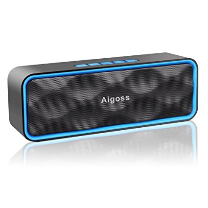Wireless Bluetooth Speaker, Aigoss Portable Outdoor Stereo Subwoofer with HD Sound and Bass, Handsfree Calling, FM Radio and TF Card Slot, Built-in Mic, Blue