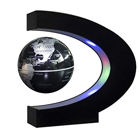 ZMI Floating Globe With LED Lights C Shape Magnetic World Map Levitation Floating Globe Rotating Magnetic Mysteriously (silver/black)