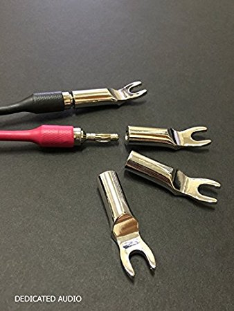 CARDAS AUDIO Premium BTS (CGMS RXS) Banana to Spades Speaker Adapter Connectors Plugs with 1/4" Spades - Set of 4