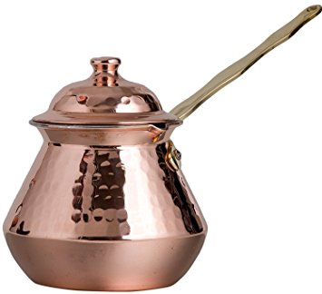 CopperBull Gorgeous Turkish Greek Hammered Copper Coffee Pot Ibrik Briki with Lid, 2mm Thick Copper (20 Oz)