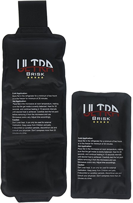 Ultra Brisk Reusable Flexible Ice Pack with Adjustable Wrap for Hot & Cold Therapy, Black