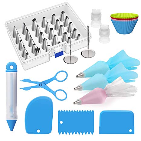 Ouddy 56-Piece Cake Decorating Supplies Set - Cupcake Decorating Kit with 30 Icing Tips and 12 Pastry Bags - Baking Supplies and Frosting Tools Set for Cupcakes Cookies Decoration