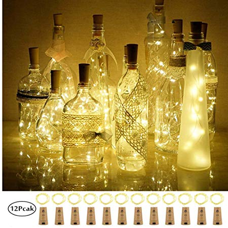 Wine Bottle Lights with Cork,12 Pack 20 LED Cork Bottle Lights Copper Wire Colorful Mini String Fairy Lights,Copper Wire Fairy Lights for DIY,Wedding,Party,Valentine's Day,Warm White(Include Battery)