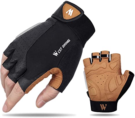 West Biking Cycling Gloves for Men Women Anti Slip Shock-Absorbing Half Finger Road MTB Gloves with Foam Padding, Breathable & Stretch Fit Bike Gloves with Reflective Straps Riding Biking Motorcycle