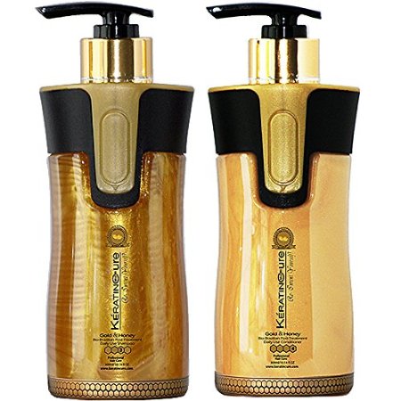 Keratin Cure-Color & Keratin Safe -SULFATE FREE- SHAMPOO AND CONDITIONER GOLD AND HONEY BIO BRAZILIAN AFTER CARE 300 ML / 10.14 FL OZ
