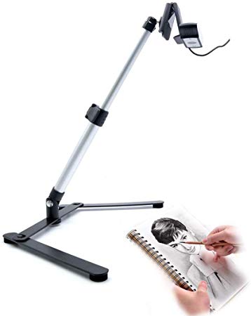 Ajustable Webcam Tripod with Cellphone Holder, Overhead Phone Mount, Table Top Teaching Online Stand for Live Streaming and Online Video and Food Crafting Demo Drawing Sketching Recording