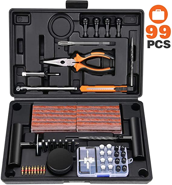 Kohree 98Pcs Tire Repair Tools Kit Heavy Duty Plug Flat Tubeless Tire Repair Kit Universal Tire Repair Tools Set for Car, Truck, RV, Jeep, ATV, Tractor, Trailer, Motorcycle, Tire Patch Kits Puncture Repair Kit