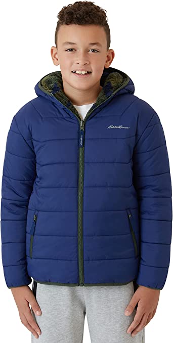 Eddie Bauer Boys' Reversible Jacket - Deer Harbor Waterproof Lightweight Puffer Coat with Faux Shearling Lining (5-20)