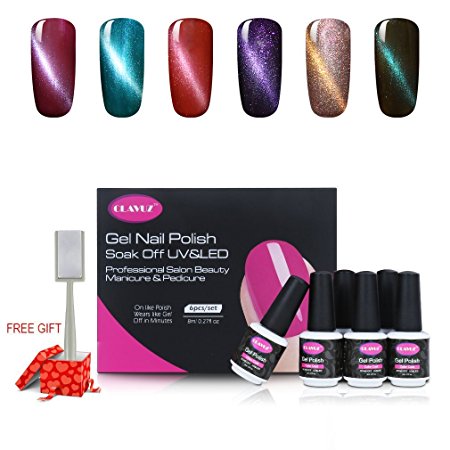 CLAVUZ Magnetic Gel Nail Polish Set 6pcs Soak Off UV LED Lacquer Manicure Nail Art Gift Kits Free Magnet Sticks