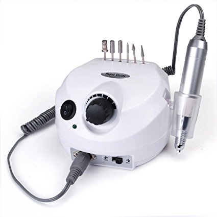 AW Electric Acrylic Nail Drill Manicure Pedicure Kit Pedal File Buffer Set w/ 6 Bits Beauty Salon White