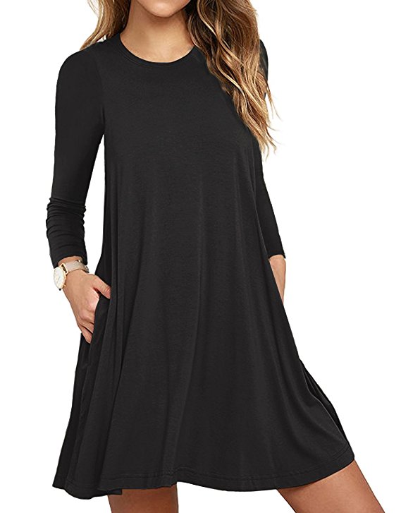 VIISHOW Women's Long Sleeves Pockets Dress Casual Swing T-shirt Dresses