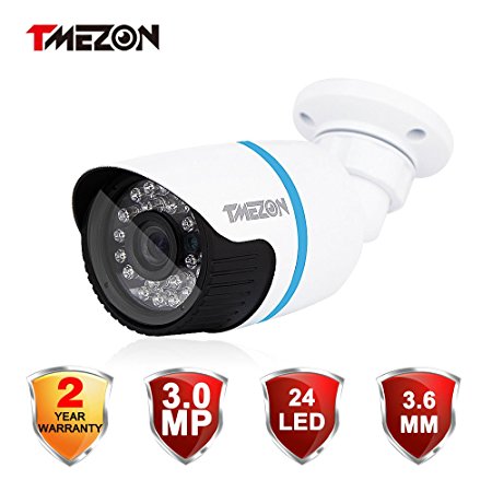 TMEZON 3.0MP Outdoor IP Camera PoE HD 2048TVL Waterproof 3.6mm Dome IR 1080P Onvif Network Security Camera Power Over Ethernet