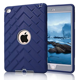 HOcase iPad mini 4 Case - Dual Layer Rugged Shockproof Protective Case with Tough Tire Design for iPad mini 4 (Navy Blue Grey)