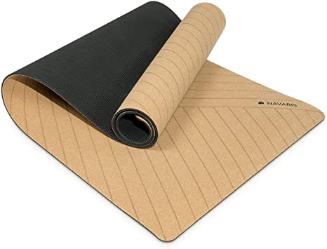 Navaris Cork Yoga Mat - Non-Slip Natural Fitness Mat with Shoulder Strap - Perfect for Pilates, Hot Yoga, Outdoor Sports - 72" x 24"