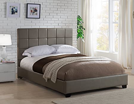 Mantua Kenville Taupe Upholstered Platform Bed – Easy to Assemble Faux Leather Platform Bed for King Beds, Dress Up your Bedroom, No Box Spring Needed – Model