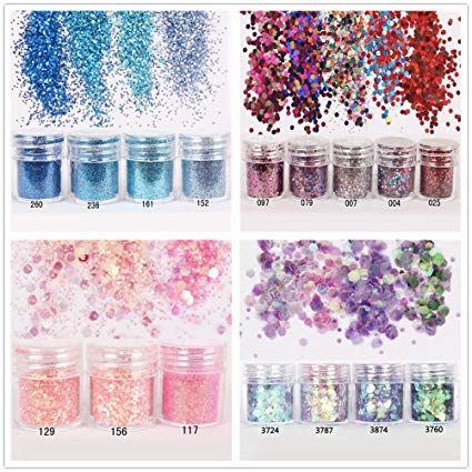 NICOLE DIARY 16 Boxes Colorful Nail Chunky Glitter Dazzling Hexagon Sequins Tips Iridescent Flakes for Nail Hair Face Art Makeup
