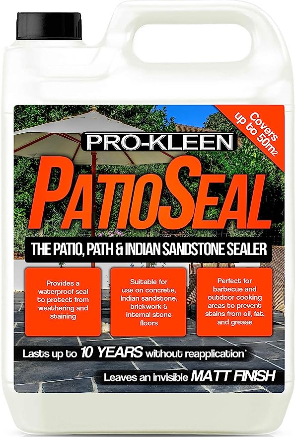 Pro-Kleen PatioSeal Matt Patio Sealer/Sealant for Indian Sandstone, Concrete, Paths, Patios, Slate, Brick, Indoor/Outdoor Hard Floor - Lasts up to 10 Years (5 litres)