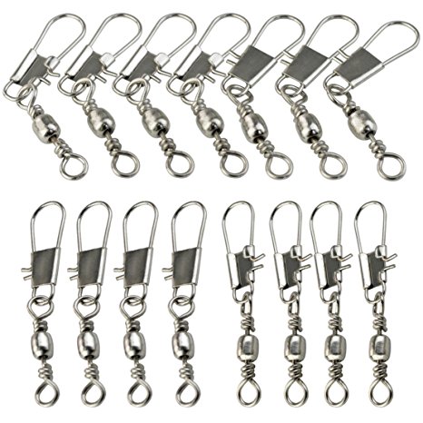 SUMERSHA 100pcs Barrel Swivel with Saftey Snap Connector Solid Rings Fishing #7 B Type Interlock Fish Rolling Ball High Strength Corrosion Resistance Outdoors Sports Fishing Tackles Silver Nickel