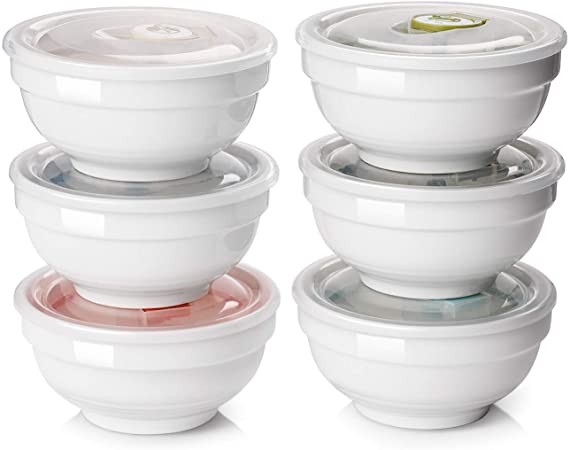 DOWAN Ceramic Small Bowls Set of 6, 4.5 Inches Ceramic Bowls with Lids, Small Dessert Bowls Set, Small White Bowls Set, Microwave Safe, Ideal for Portion Control, Cereals, Dessert,Rice, Ice Cream