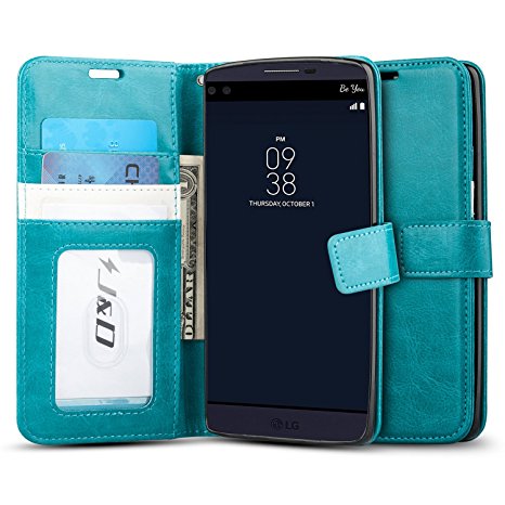 LG V10 Case, J&D [Wallet Stand] LG V10 Wallet Case Heavy Duty Protective Shock Resistant Case for V10 - Aqua