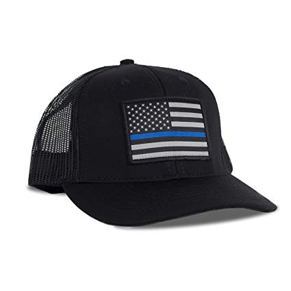 Thin Blue Line American Flag Flexfit Hat - Snapback Mesh Trucker