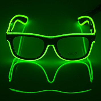 Fronnor El Wire Glow Sun Glasses Led DJ Bright Light Safety Light Up Multicolor Frame Voice control led flashing glasses (Green)