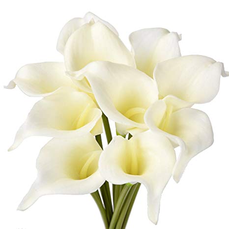 ATPWONZ 10pcs Calla Lily Artificial Flowers Wedding Bridal Bouquet Latex Real Touch Home Party Decoration (Pale Yellow)