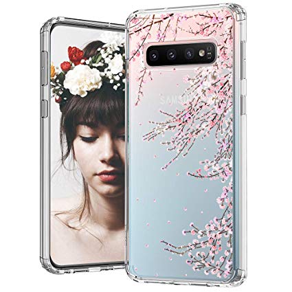 MOSNOVO Galaxy S10 Case, Cherry Blossom Floral Flower Printed Clear Design Transparent Plastic Hard Back Case with TPU Bumper Protective Case Cover for Samsung Galaxy S10