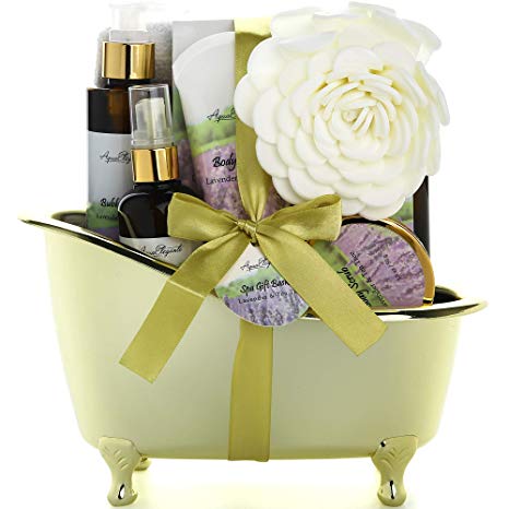 Spa Gift Baskets For Women - Luxury Bath Set With Lavender & Tea Tree Oil - Spa Kit Includes Body Wash, Bubble Bath, Lotion, Bath Salts, Body Scrub, Body Spray, Shower Puff, and Towel