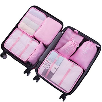 8 Pieces Large Packing Cubes - Travel Luggage Organizer Bags Compression Storage Pouches (8Pcs Large Pink)