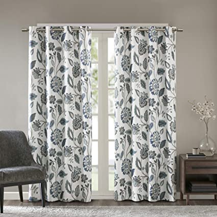 SUNSMART Camille Floral Jacquard Room Darkening Curtains for Living Room, Bedroom, Casual Spring Summer Style Panels, with Grommet Top, 50x84, Aqua
