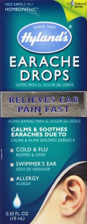Hyland's Earache Drops, Natural Homeopathic Cold & Flu Earaches, Swimmers Ear and Allergies Relief, 0.33 Ounce
