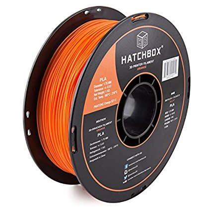 HATCHBOX 3D PLA-1KG1.75-ORN PLA 3D Printer Filament, Dimensional Accuracy  /- 0.05 mm, 1 kg Spool, 1.75 mm, Orange