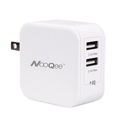 Wall Charger, NooQee 4.8A 24W Dual USB Charger Travel Charger Power Adapter With Foldable Plug for iPhone iPad, Samsung, HTC Nexus,Tablets and More, White