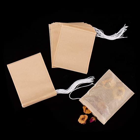 Metrical Poetry Tea Filter Bags, Disposable Tea Infuser, Wood Pulp Material, Biodegradable Drawstring Empty Bag for Loose Leaf Tea, Initial（100Pcs, 3.94 x 3.15 inch ）