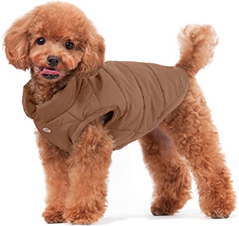 Rantow Padded Warm Winter Dog Coat Jackets Windproof Cozy Pet Dog Clothes Outfit Vest Suit for Small Medium Large Dogs, Red/Dark Blue/Brown (M, Brown)