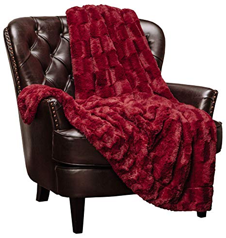 Chanasya Super Soft Fuzzy Faux Fur Elegant Rectangular Embossed Throw Blanket | Fluffy Plush Sherpa Microfiber Dark Red Blanket for Bed Couch Living Room Fall Winter Spring (60" x 70") - Maroon