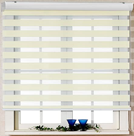 Foiresoft Custom Cut to Size, Basic, Ivory, W 59 x H 47 inch Zebra Roller Blinds, Dual Layer Shades, Sheer or Privacy Light Control, Day and Night Window Drapes, 10 to 110 inch Wide