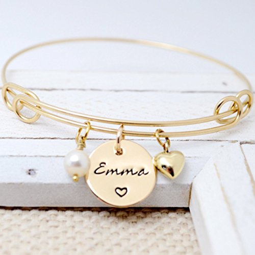 14K Gold Filled Personalized Hand Stamped Bangle Bracelet - Love It Personalized