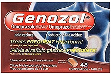 Genozol Acid Reducer, Omeprazole 20 mg, 42 Tablets