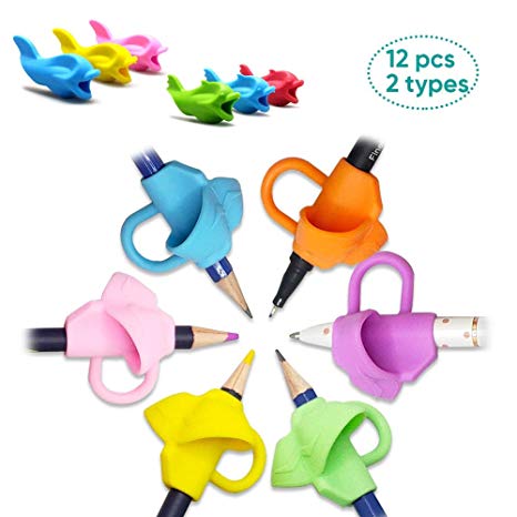 12 PCS Pencil Grips for Kids Handwriting for Preschool, Silicone Kids Pencil Grips Trainer Pencil Grip for Righties and Lefties