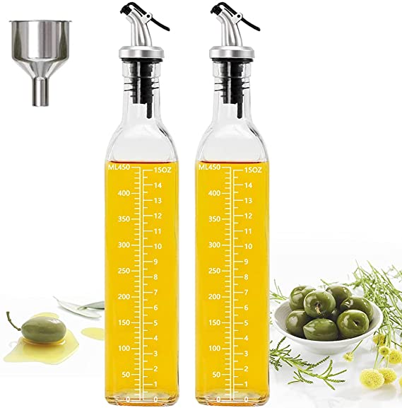 Oil Dispenser Olive Oil Dispenser Bottle for Kitchen Olive Oil Bottle 16 Oz 2 Packs Glass Oil and Vinegar Dispenser Set with Stainless Steel Spout Oil Bottles for Kitchen (1 Pair)