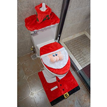 D-FantiX 3D Nose Santa Toilet Seat Cover and Rug Set Red Christmas Decorations Bathroom Set of 3