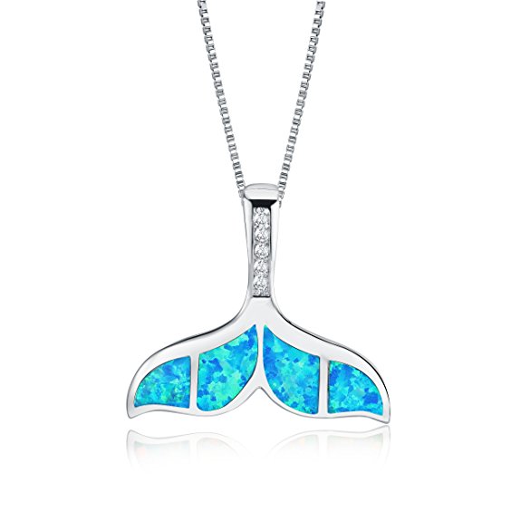 Mevecco Womens Necklace with 14K White Gold Fill Opal Solid Dolphin Whale Tail Chain Pendant Jewelry